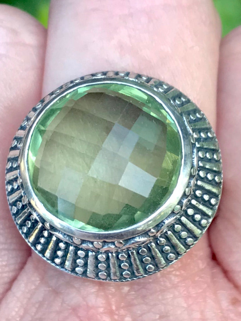 Green Amethyst (Prasiolite) Cocktail Ring Size 7.5 - Morganna’s Treasures 