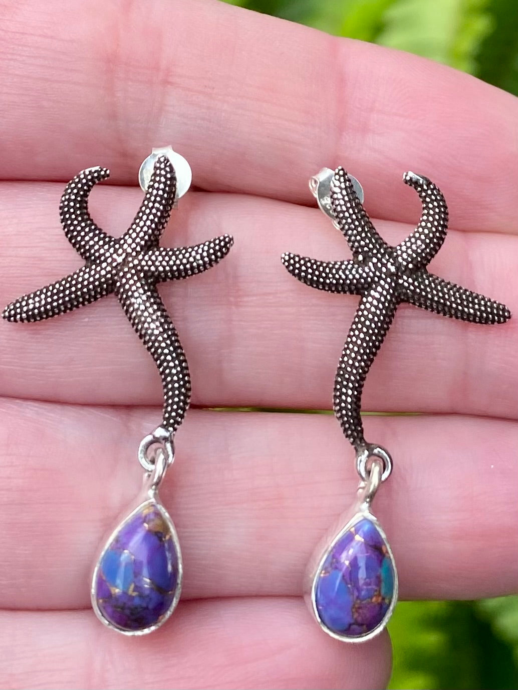 Starfish Purple Copper Turquoise Earrings - Morganna’s Treasures 
