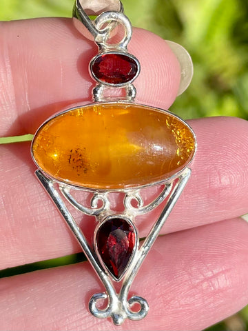 Baltic Amber and Garnet Pendant - Morganna’s Treasures 