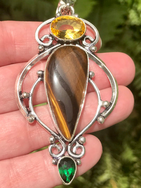 Tigers Eye, Citrine and Chrome Diopside Pendant - Morganna’s Treasures 