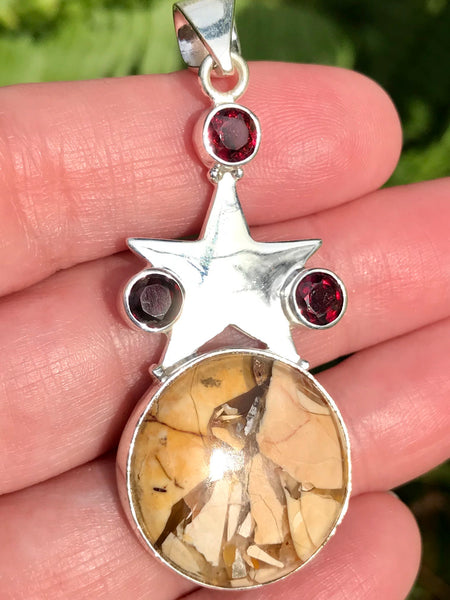 Brecciated Mookaite Jasper and Garnet Pendant - Morganna’s Treasures 