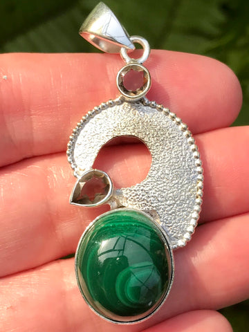 Malachite and Smoky Quartz Pendant - Morganna’s Treasures 