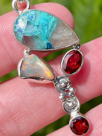 Quantum Quattro, Ethiopian Opal and Garnet Pendant - Morganna’s Treasures 