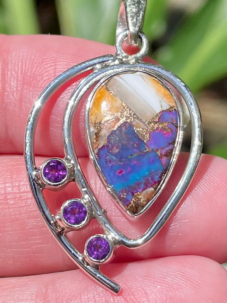 Purple Amethyst and Spiny Oyster in Arizona Turquoise Pendant - Morganna’s Treasures 