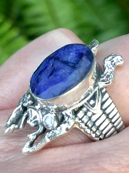 Blue Sapphire and White Topaz Frog Ring Size 7 - Morganna’s Treasures 