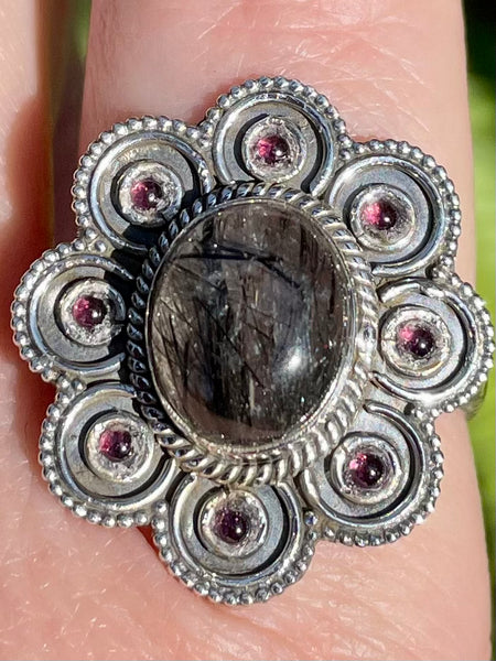 Tourmalinated Quartz and Garnet Ring Size 9 - Morganna’s Treasures 