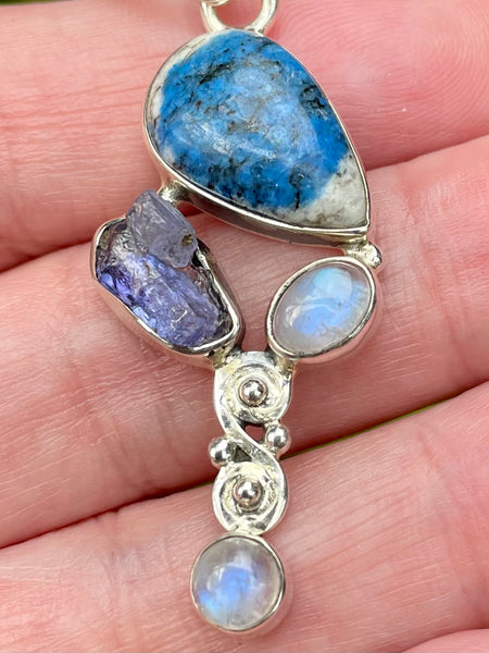 K2 Azurite, Tanzanite and Rainbow Moonstone Pendant - Morganna’s Treasures 