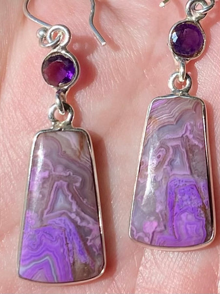 Mexican Laguna Lace Agate and Purple Amethyst Earrings - Morganna’s Treasures 