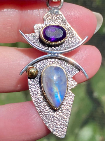 Rainbow Moonstone and Purple Amethyst Pendant - Morganna’s Treasures 