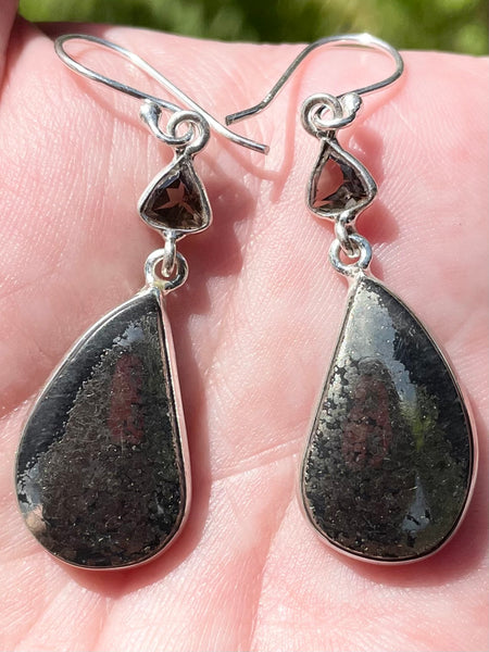 Pyrite in Magnetite (Healer's Gold) and Smoky Quartz Earrings - Morganna’s Treasures 