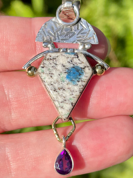 K2 Blue Azurite and Amethyst Pendant - Morganna’s Treasures 