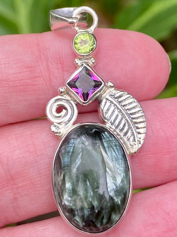 Green Seraphinite, Mystic Topaz and Peridot Pendant - Morganna’s Treasures 