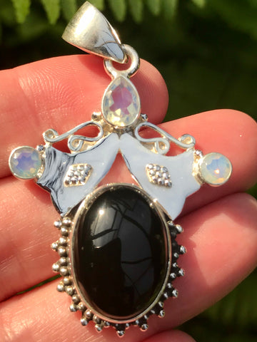 Black Onyx and Opalite Pendant - Morganna’s Treasures 