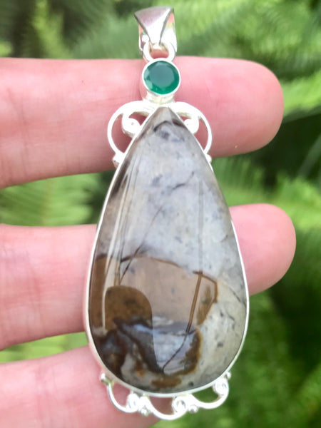 Rock Chalcedony and Green Onyx Pendant - Morganna’s Treasures 