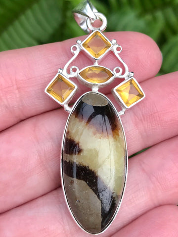 Septarian (Dragon's Stone) and Citrine Pendant - Morganna’s Treasures 