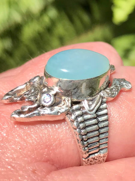 Aqua Chalcedony and White Topaz Frog Ring Size 8 - Morganna’s Treasures 