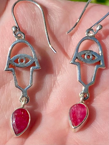 Ruby Hamsa Evil Eye Earrings - Morganna’s Treasures 