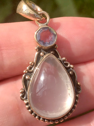 Bronze Rose Quartz and Amethyst Pendant - Morganna’s Treasures 