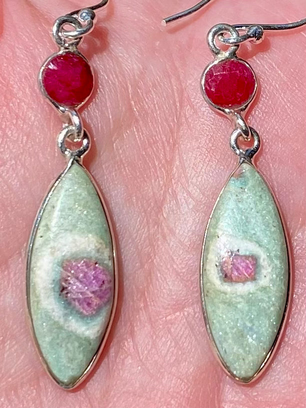 Ruby in Fuchsite, Sterling Silver, Oval Earrings 2024