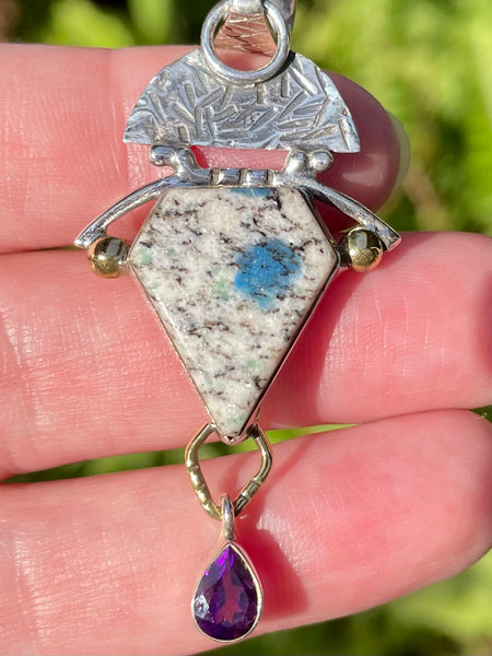 K2 Blue Azurite and Amethyst Pendant - Morganna’s Treasures 