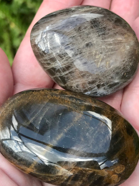 Medium Larvikite (Black Moonstone) Palm Stone - Morganna’s Treasures 