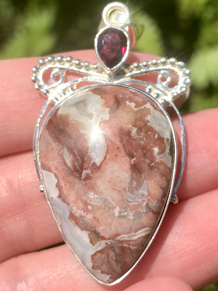 Crazy Lace Agate and Garnet Pendant - Morganna’s Treasures 