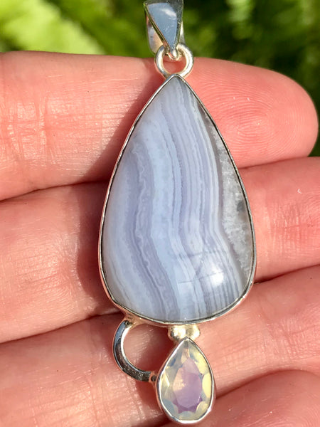 Blue Lace Agate and Opalite Pendant - Morganna’s Treasures 