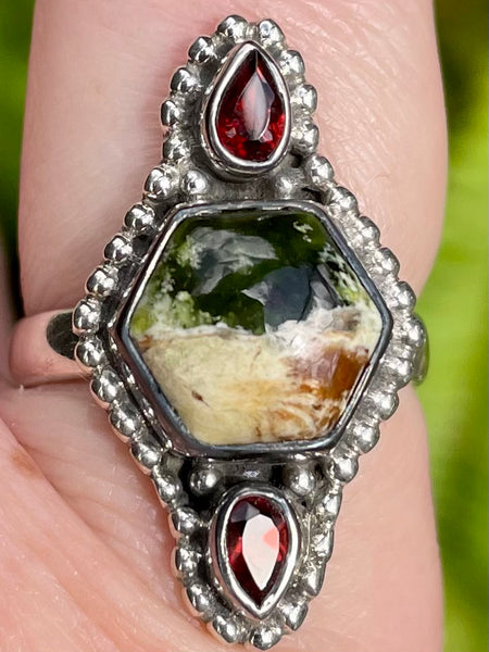 Chrome Chalcedony and Garnet Ring Size 8 - Morganna’s Treasures 