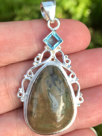 Ocean Jasper and Blue Topaz Pendant - Morganna’s Treasures 