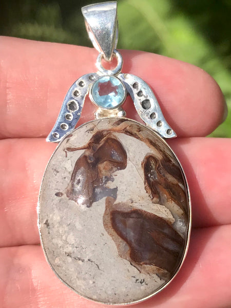 Rock Chalcedony and Blue Topaz Pendant - Morganna’s Treasures 