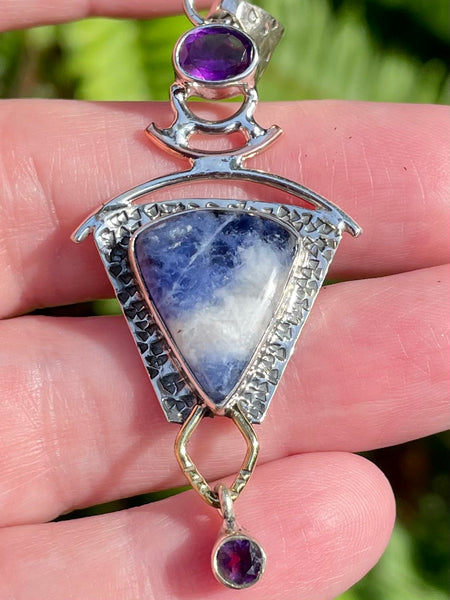 Sodalite and Purple Amethyst Pendant - Morganna’s Treasures 