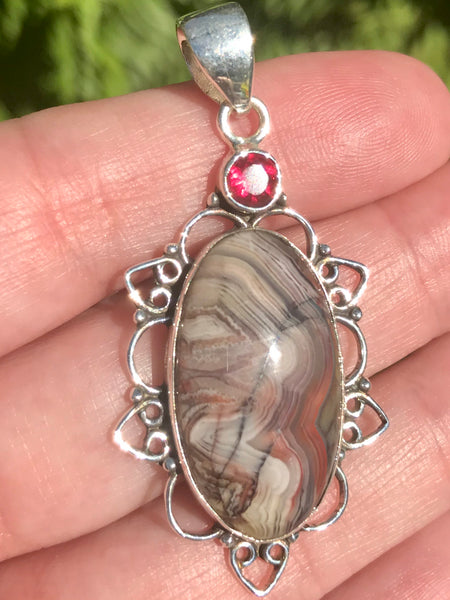 Crazy Lace Agate and Pink Tourmaline Pendant - Morganna’s Treasures 