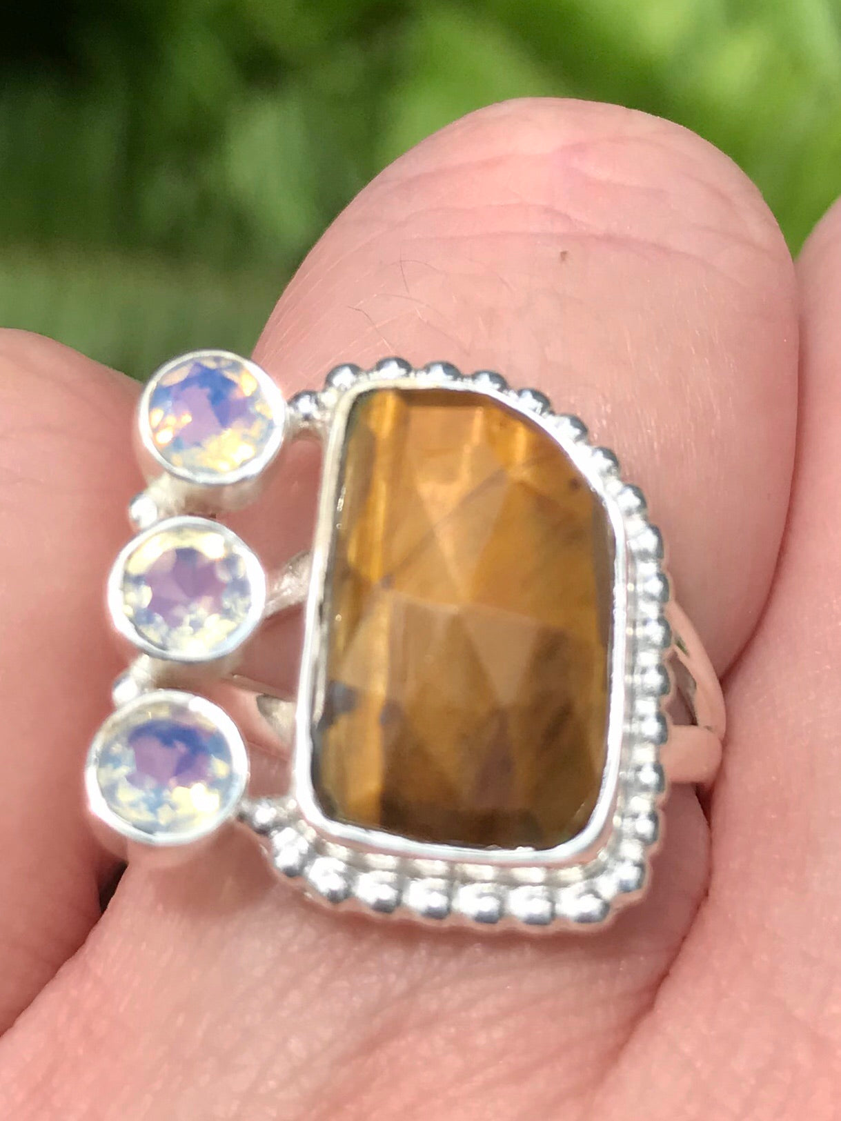 Tigers Eye and Opalite Ring Size 6.25 - Morganna’s Treasures 