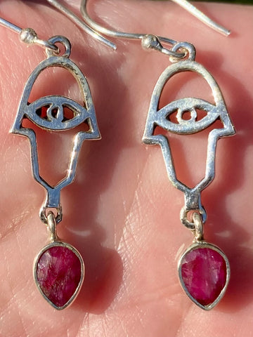 Ruby Hamsa Evil Eye Earrings - Morganna’s Treasures 
