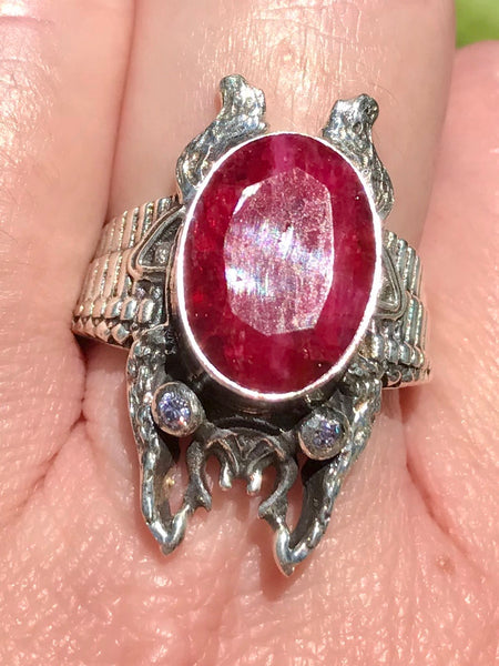 Ruby and White Topaz Frog Cocktail Ring Size 7.5 - Morganna’s Treasures 