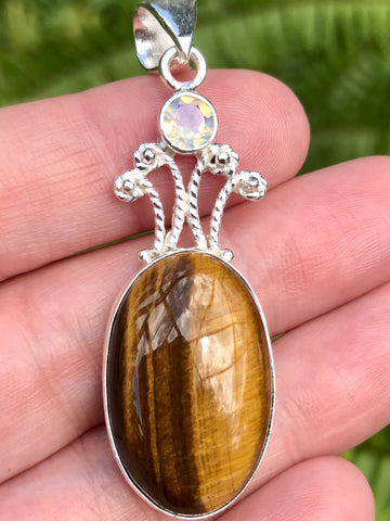 Tigers Eye and Opalite Pendant - Morganna’s Treasures 