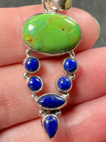 Green Mohave Turquoise and Lapis Lazuli Pendant - Morganna’s Treasures 