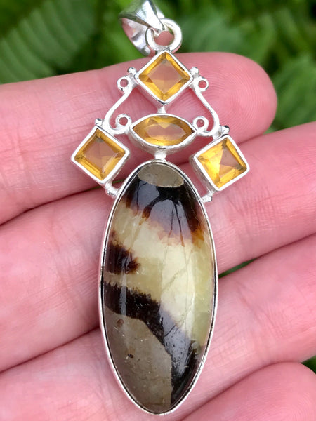 Septarian (Dragon's Stone) and Citrine Pendant - Morganna’s Treasures 