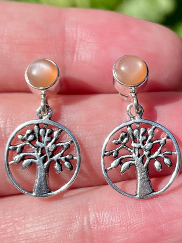 Peach Moonstone Tree of Life Earrings - Morganna’s Treasures 