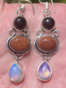 Black Onyx, Goldstone and Opalite Earrings - Morganna’s Treasures 