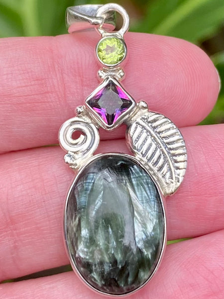 Green Seraphinite, Mystic Topaz and Peridot Pendant - Morganna’s Treasures 