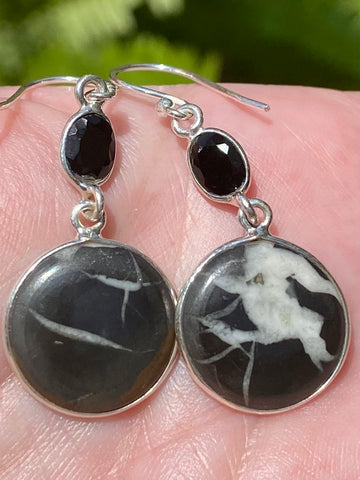 Septarian (Dragon's Stone) and Black Onyx Earrings - Morganna’s Treasures 