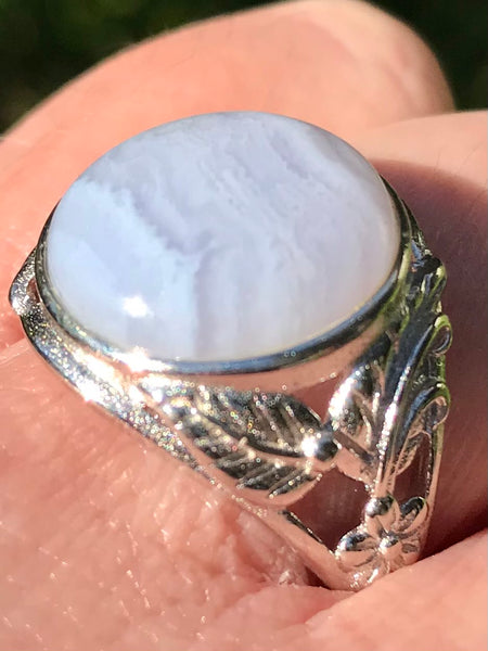Blue Lace Agate Cocktail Ring Size 8.5 Adjustable - Morganna’s Treasures 