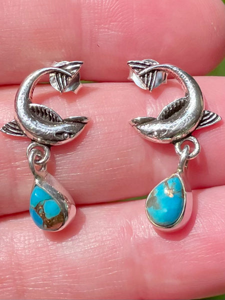 Dolphin Blue Copper Turquoise Studded Earrings - Morganna’s Treasures 
