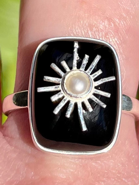 Black Onyx and Pearl Sun Ring Size 9 - Morganna’s Treasures 