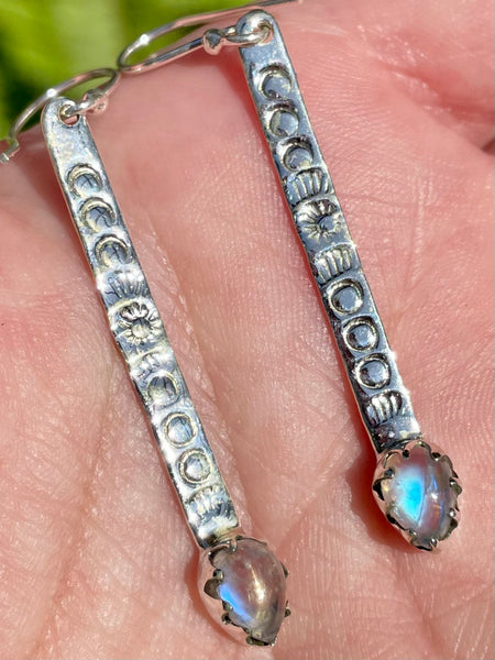 Rainbow Moonstone Hammered Silver Earrings - Morganna’s Treasures 