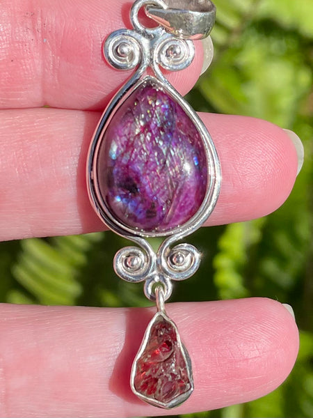 Red Flash Labradorite and Rough Garnet Pendant - Morganna’s Treasures 