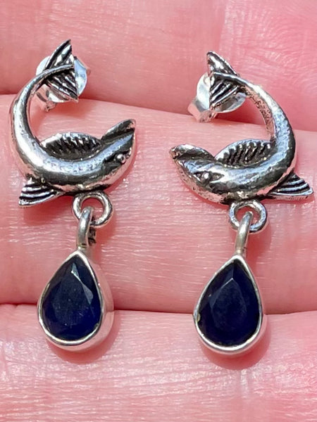 Blue Sapphire Dolphin Studded Earrings - Morganna’s Treasures 
