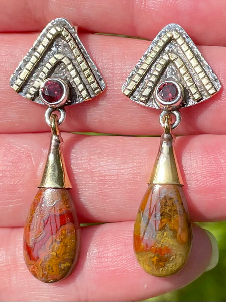 Red Seam Agate and Garnet Earrings - Morganna’s Treasures 