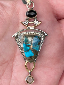 Ithaca Peak Turquoise, Black Onyx and Smoky Quartz Pendant - Morganna’s Treasures 